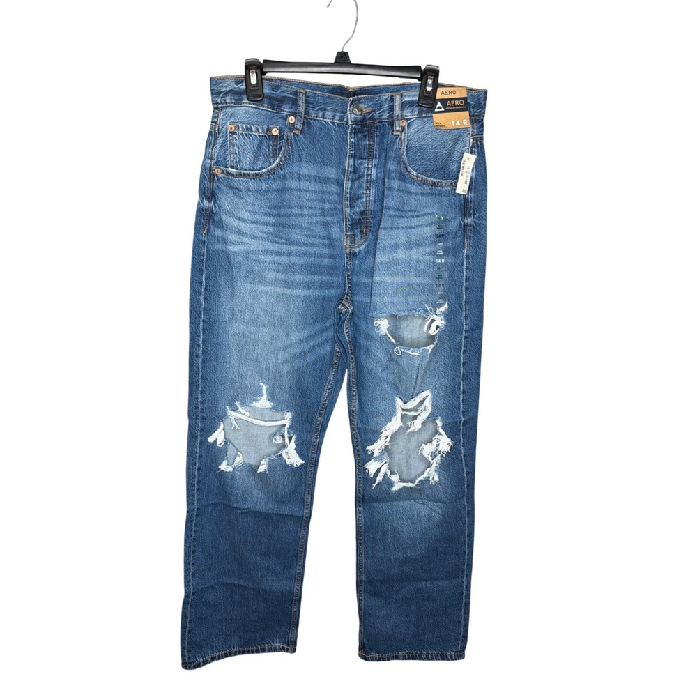 Aeropostale 90s Baggy Premium Air Denim Jeans Distressed Medium Wash 14 R 7591